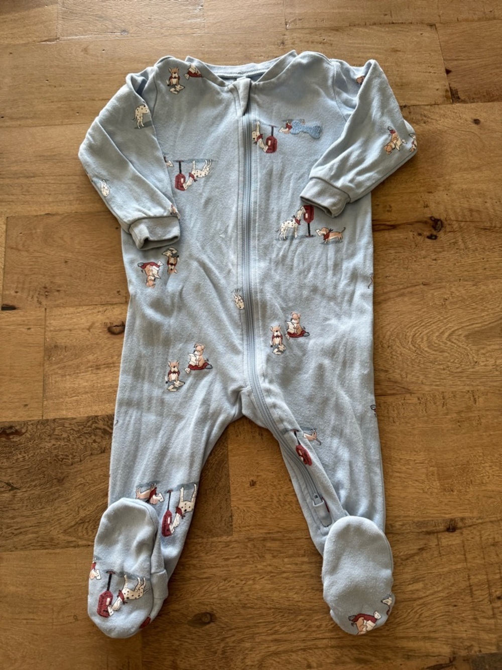Pekkle Soft Blue dogs novelty Printed Kids One-Piece Footed pyjama 9 months